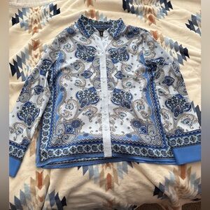 Rachel Zoe Blue and Cream Paisley Blouse